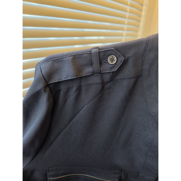 Calvin Klein Women's Gray Button Down Blouse, Zipper Accents, Roll Up Sleeves, L - Picture 7 of 9